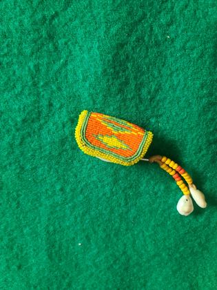 Small beaded flap pouch with cowrie-shell drops, plate 125
