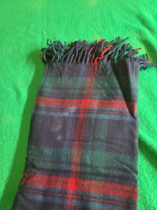 Wool plaid fringed shawl / lap robe, navy-green-red tartan, plate 166